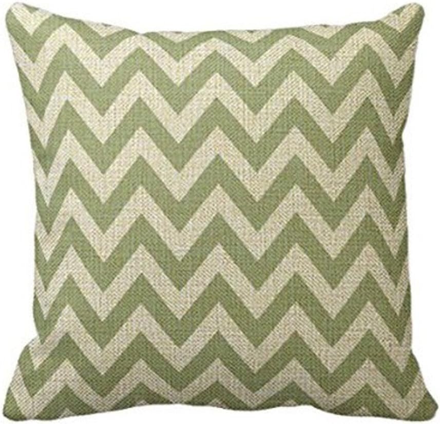 Cotton Linen Square Fashion Sage Green Chevron Zigzag Pattern Throw Pillowcase 18 x 18 Inches