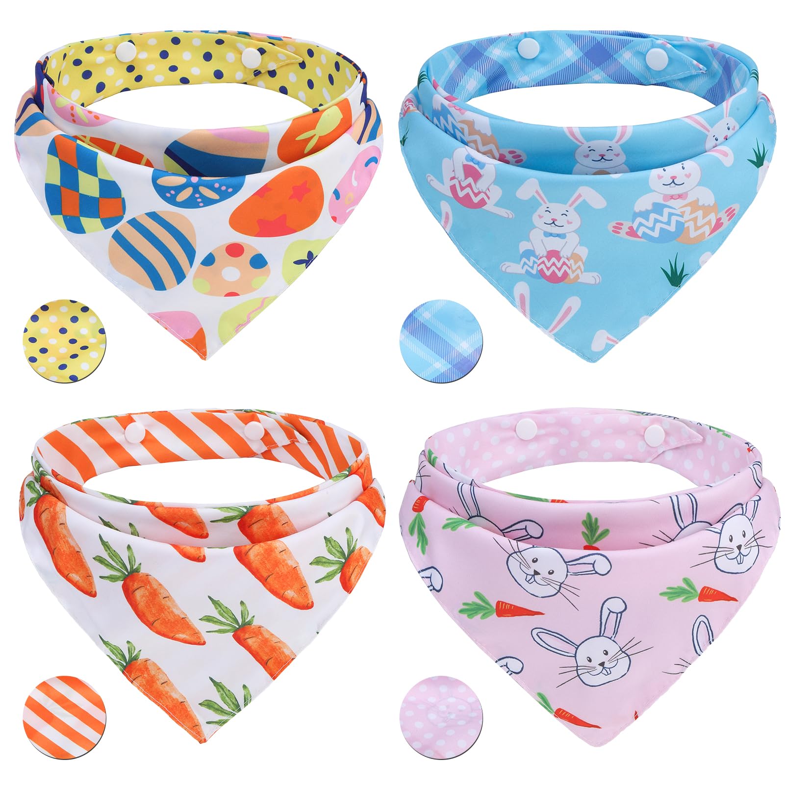 PAWCHIE Easter Dog Bandanas 4 Pack, Reversible Dog Party Triangle Scarf Bibs, Pet Holiday Costume with Adjustable Snaps, Multiple Christmas-Themed Patterns for Medium Dogs Puppy,Cats Pets,S