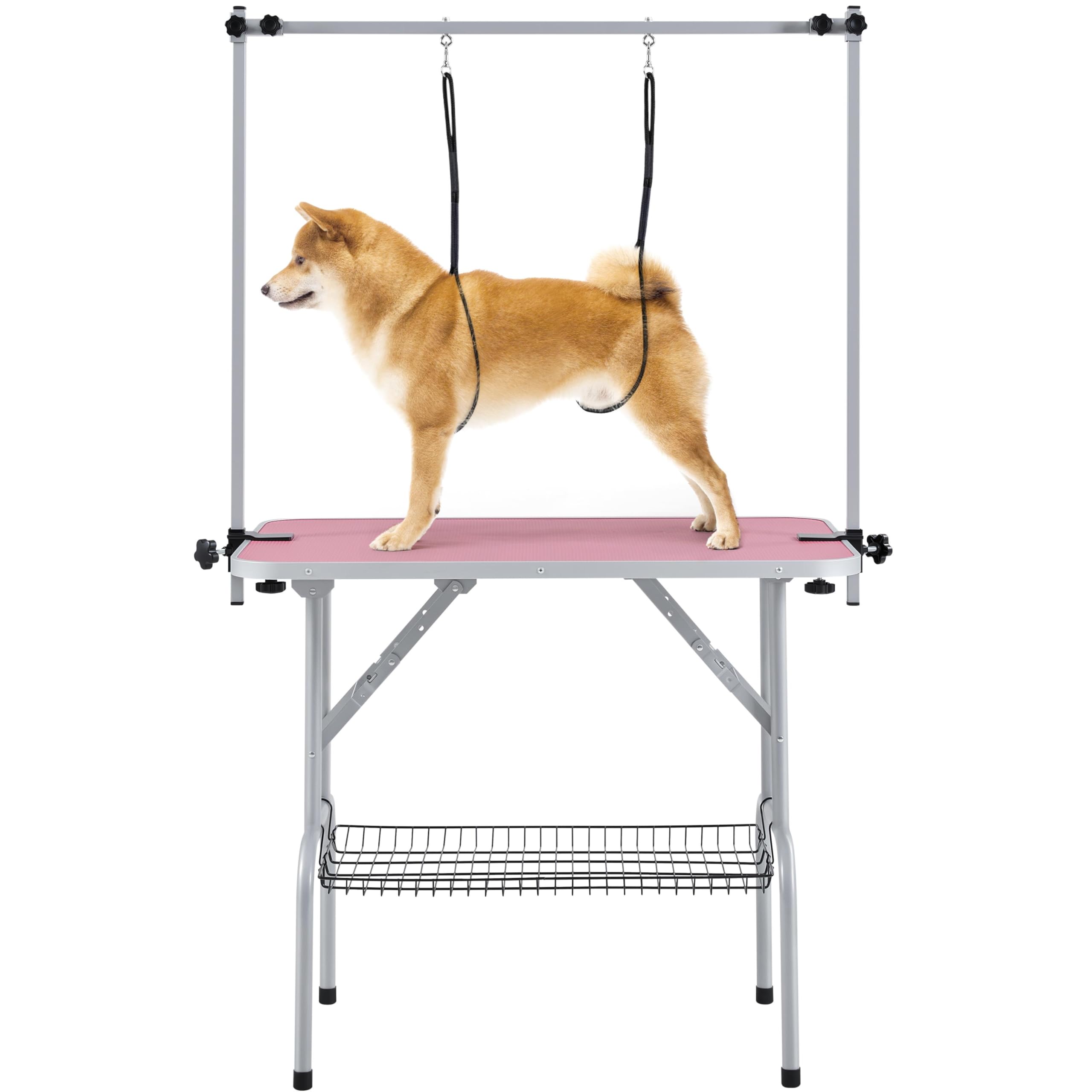 costoffs 91cm Foldable Pet Grooming Table Adjustable with Basket, Pink