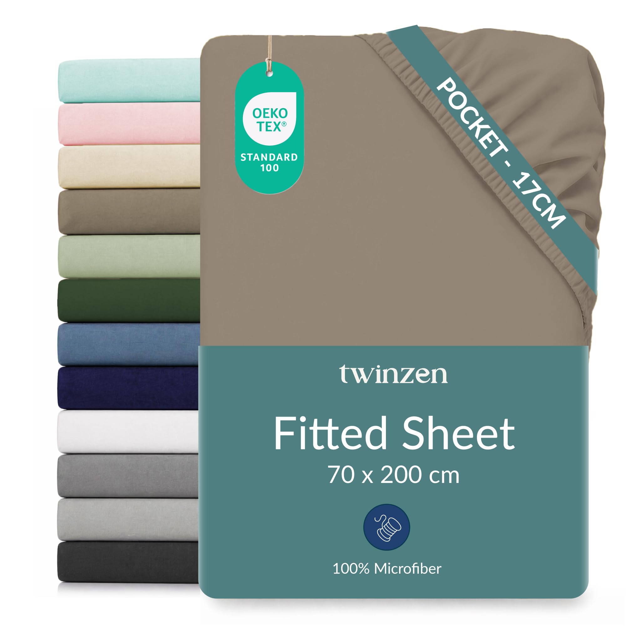 Twinzen Microfibre Fitted Sheet 70 x 200 cm Linen 20 cm