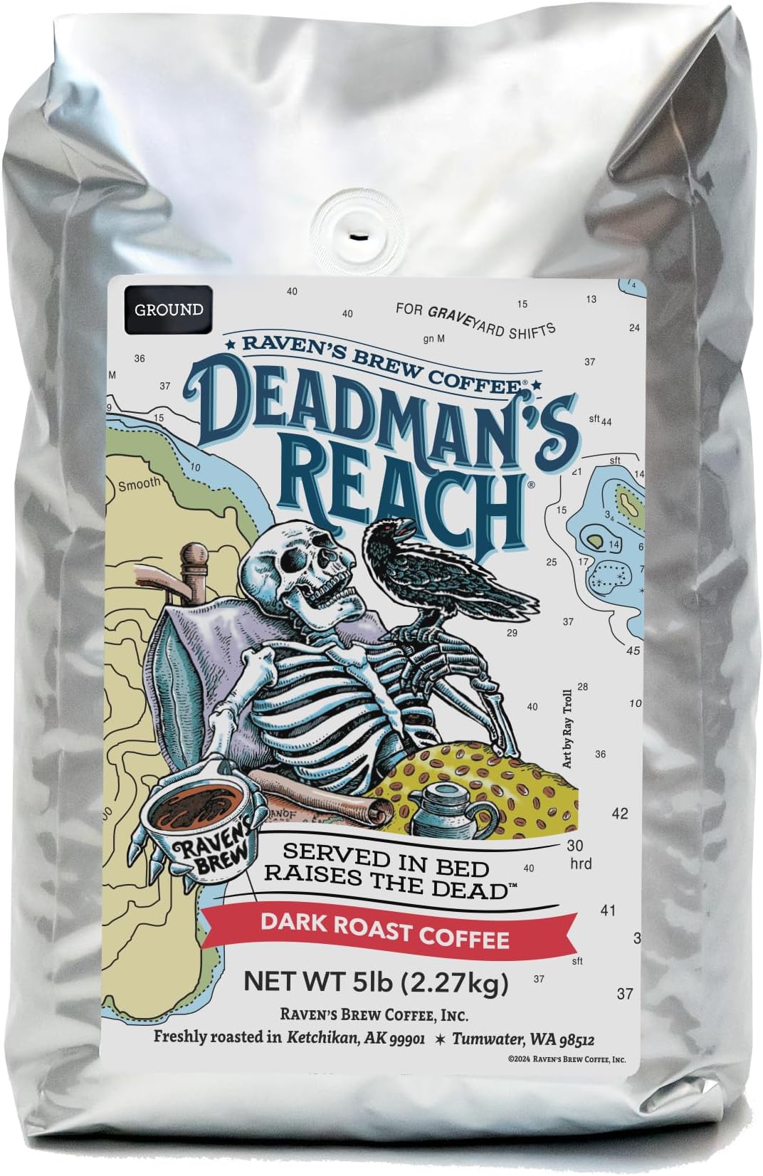 Raven's Brew Coffee 12 oz - Dark Roast - High Speed Blend with a Sweet Bite (Ground, 5 LB)