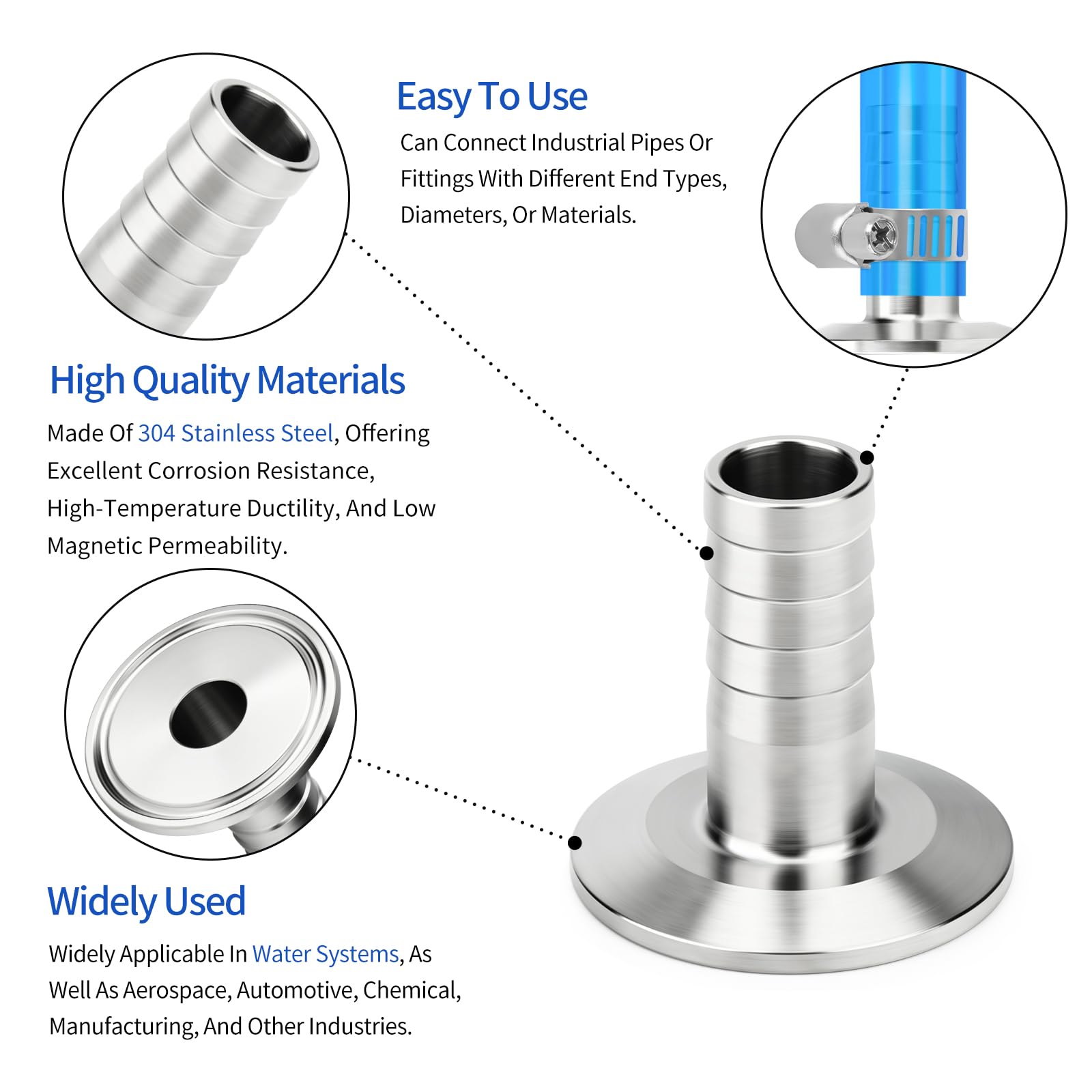 5 Stück 1.5" Tri Clamp zu 19MM Schlauch Barb 304 Edelstahl Sanitär Schlauch Fitting Ferrule OD 50.5mm Hausbrau Anschluss