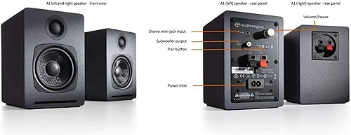 Miniatura 3 de Audioengine Sistema de música para el hogar A1 | Altavoces estéreo Bluetooth aptX para estantería | Conexión con cable o inalámbrica, entrada