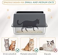 Vista 2 de Caja de arena de acero inoxidable para gatos, caja de arena de metal cubierta, bandejas de arena para gatos con lados altos, cajas de arena