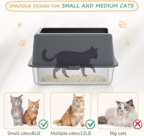 Miniatura 2 de Caja de arena de acero inoxidable para gatos, caja de arena de metal cubierta, bandejas de arena para gatos con lados altos, cajas de arena