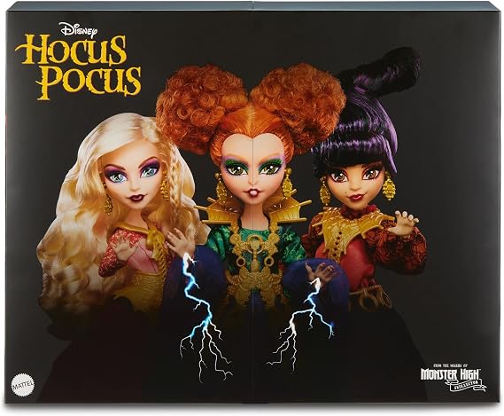 Monster High Skullector Hocus Pocus Dolls Winifred, Mary, Sarah, and Binx Collectible Set with Articulated Figures, Witchy Dresses, Accessories, and Display-Ready Packaging