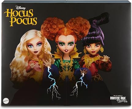 Monster High Skullector Hocus Pocus Dolls Winifred, Mary, Sarah, and Binx Collectible Set with Articulated Figures, Witchy Dresses, Accessories, and Display-Ready Packaging