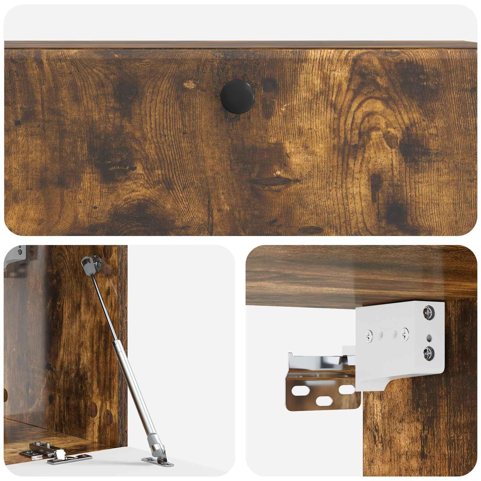 Hothingwell TV-Wandschrank, 98 x 31 x 30 cm, rauchfarbene Eiche, Holz | 90° drehbare Türen, großzügige Aufbewahrung, einfache Reinigung mit feuchtem Tuch, platzsparendes Wanddesign