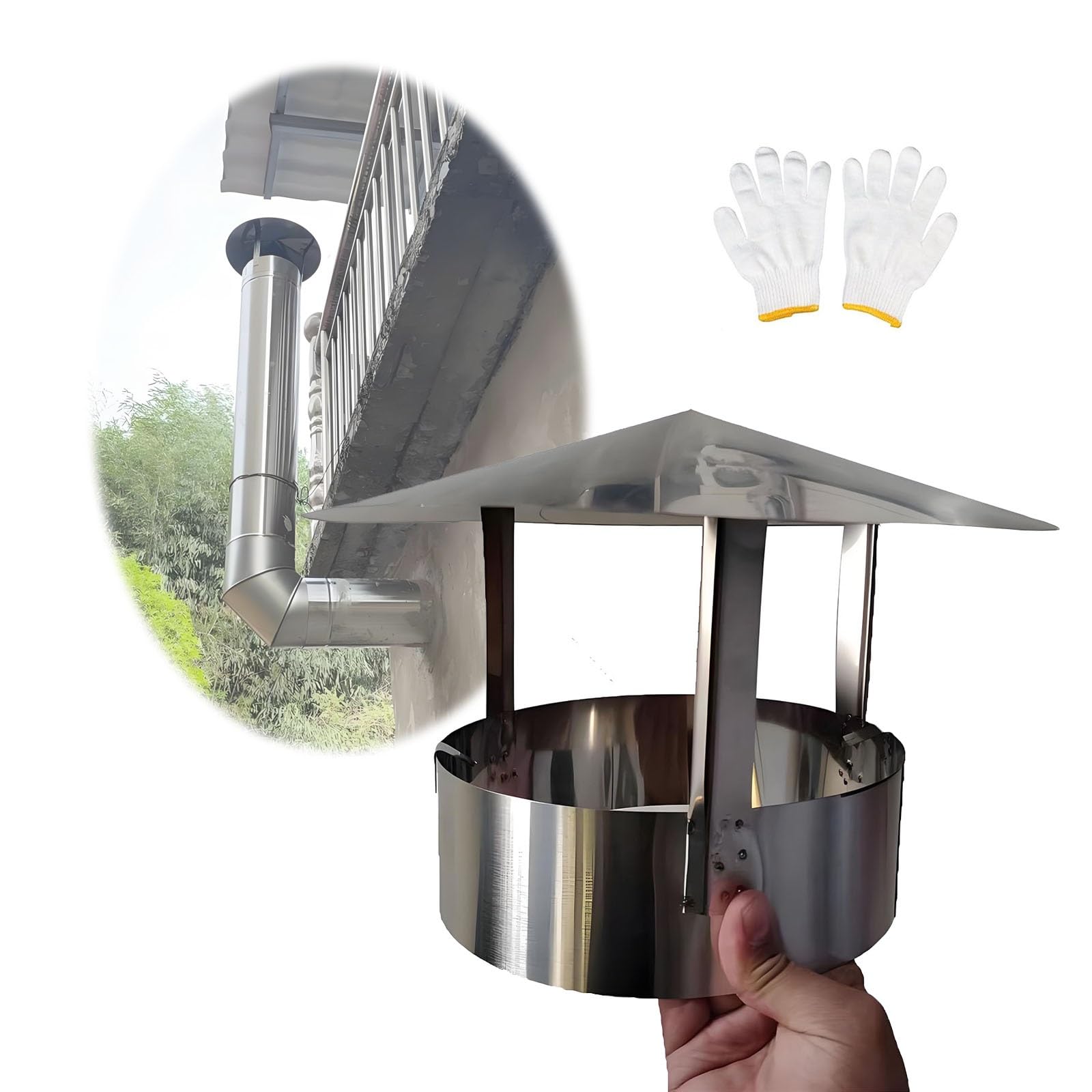 Tapa de ventilación antipioggia para estufa de leña que evita obstrucciones en el conducto