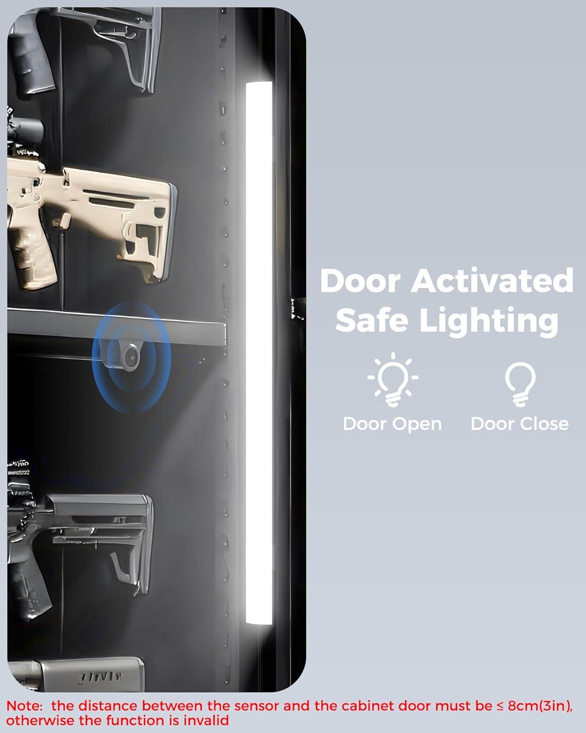 ASOKO Gun Safe Lighting Kit, 6pcs Linkable 12Inch Light Bars,1600LM Motion Activated Under Cabinet Lighting with 24V 1A Power Adapter, 6000K Cool White for Gun Safe Locker Closet Display Case