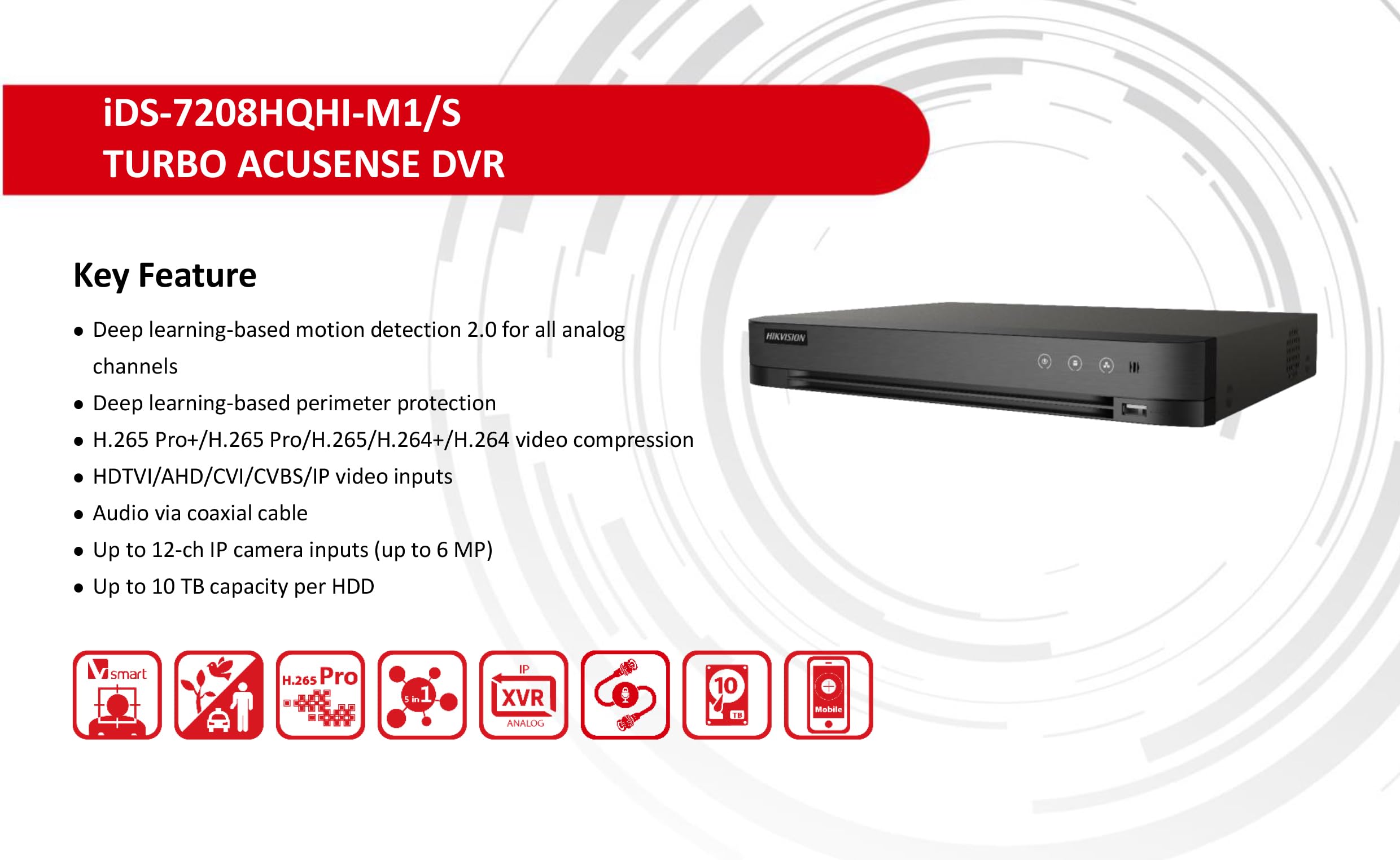 8 kanalų DVR Hikvision iDS-7208HUHI-M1/S