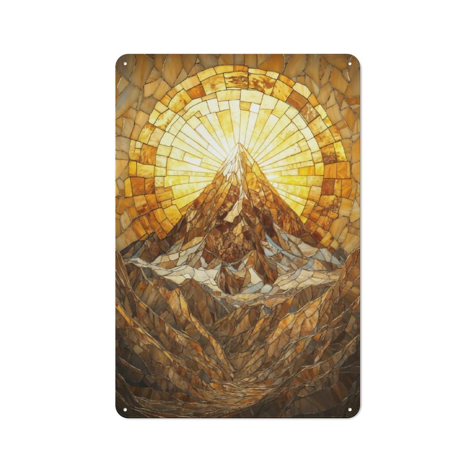 Junmoney Mountain Peak Gold Mosaic Tin Wall Plaque 30X20cm With For Bar Or Restaurant, Suited To Bar Decor Enthusiasts