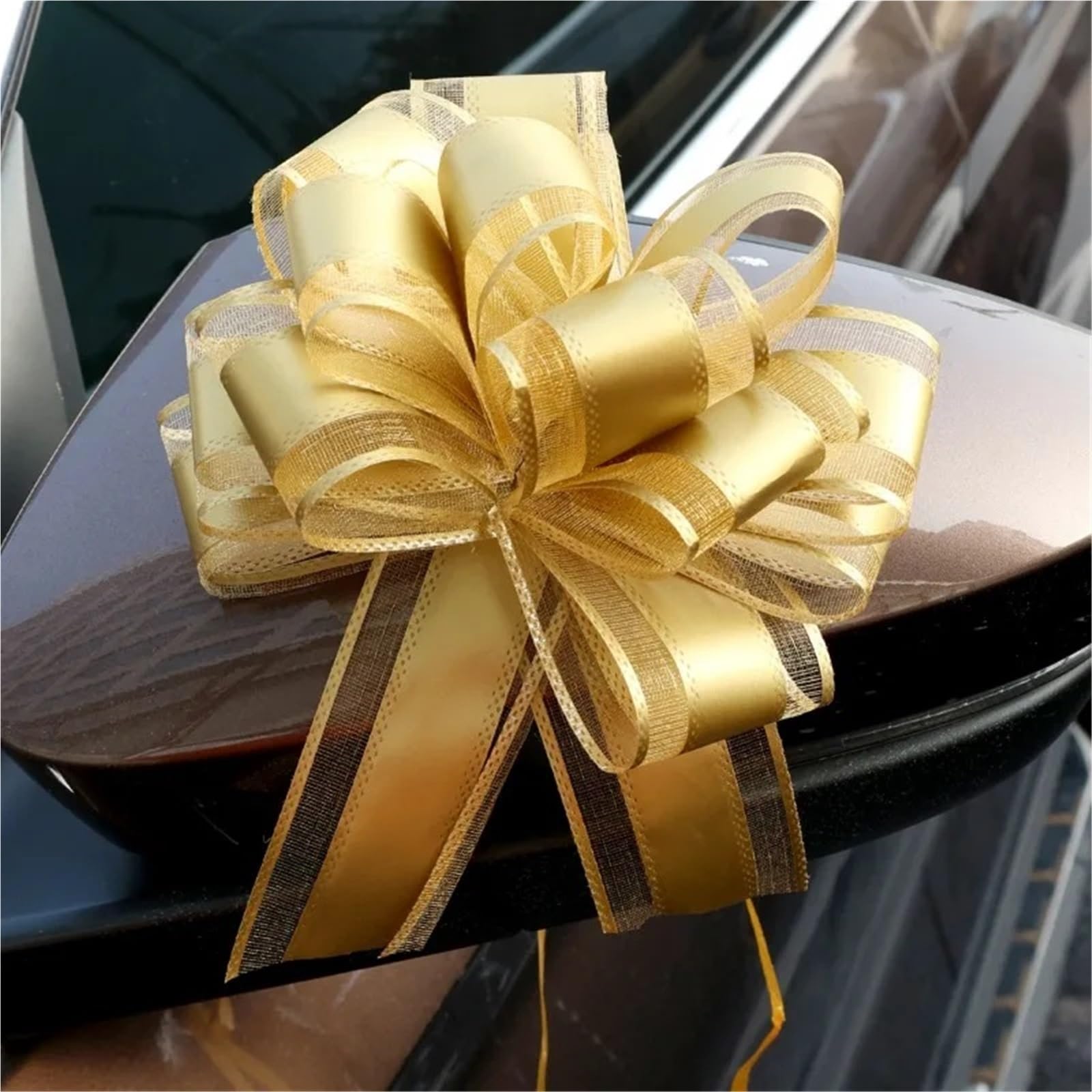 Hochzeitsauto Schleife 130 cm Lange Schleife, Verpackung, Blumenmuster, Hochzeit, Auto, Dekoration, Schnee, Gaze, Band, Box, Weinflaschen, Deko(Gold)