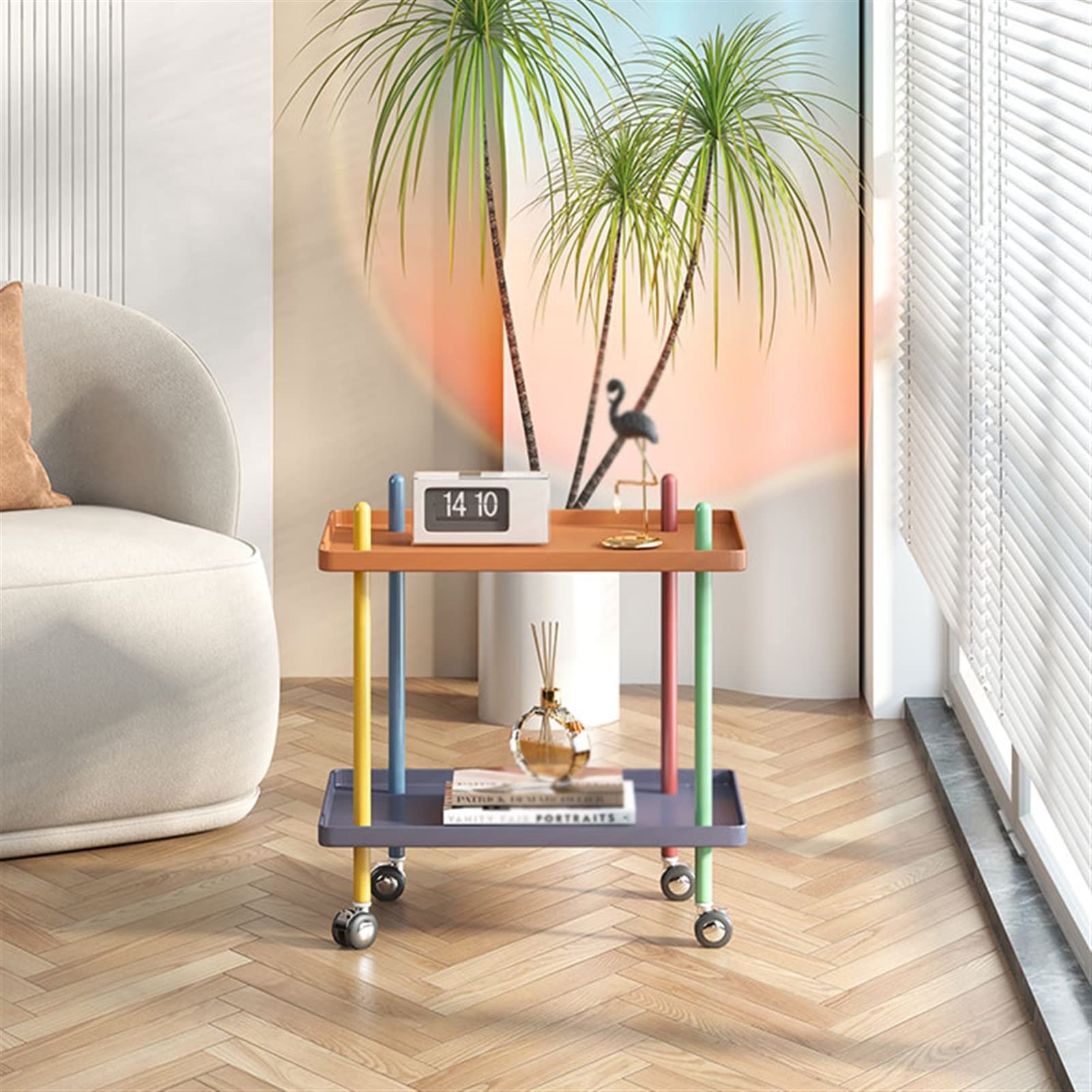 Side Table End Table Creative Side Table Iron Coffee Table 2-Layer Small Coffee Table Sofa Bedside Table Living Room Bedroom Locker Tea Table Coffee Table