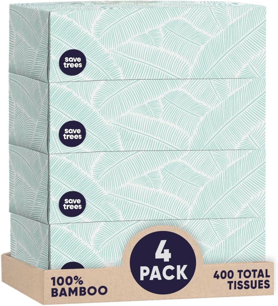 Save Trees Bamboo Facial Tissues -24 Boxes- Bamboo Tissue Boxes, 90 Hypoallergenic Facial Tissues per Box - Unscented, Fragrance-Free, Eco-Friendly Tissues in Plastic-Free Packaging