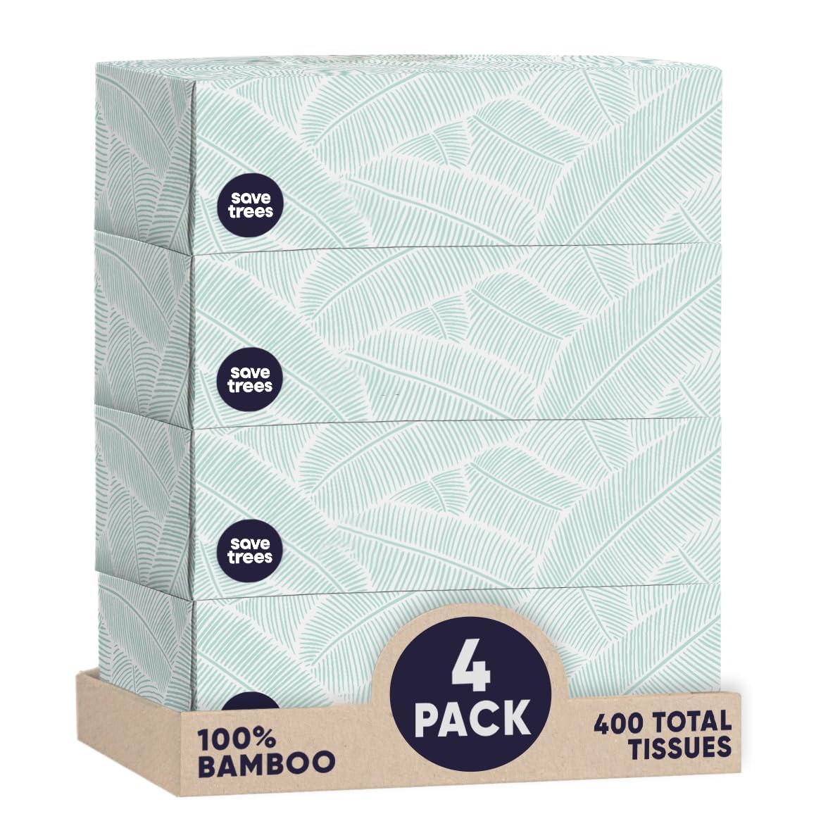 Save Trees Bamboo Facial Tissues -24 Boxes- Bamboo Tissue Boxes, 90 Hypoallergenic Facial Tissues per Box - Unscented, Fragrance-Free, Eco-Friendly