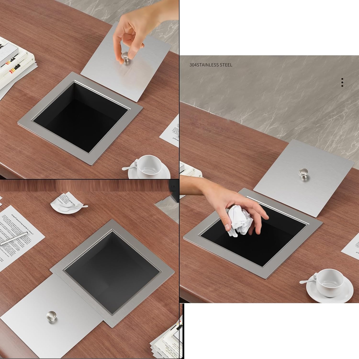 Countertop Trash Can Lid, Trash Can Cover Only, Stainless Steel Bin Lid, Garbage Can Lid Square(Black)