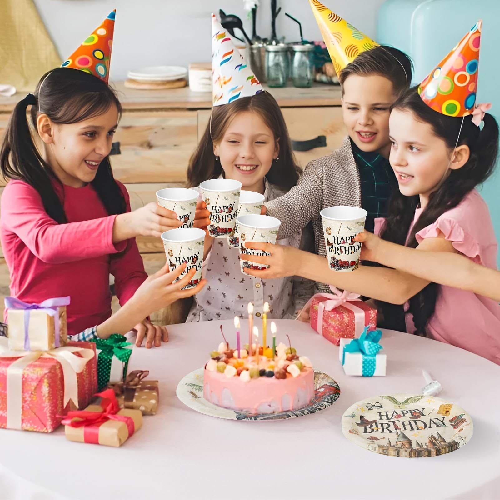 Stoviglie per Feste di Compleanno Wizard, Set di Stoviglie per Feste di Compleanno di Harry, 50 Pezzi Piatti di per Tema Harry, Decorazioni Mago per Bambini: Piatti, Tazze, Tovaglioli