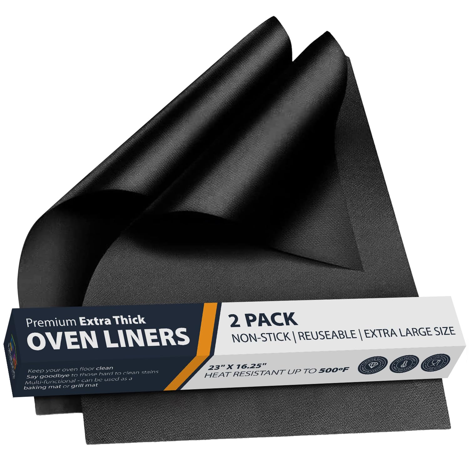 oven liners for bottom of oven - 2 pack large heavy duty mats 17x25 non-stick reusable liner for electric gas toaster ovens grills - bpa amp pfoa free kitchen accessory to keep oven clean black