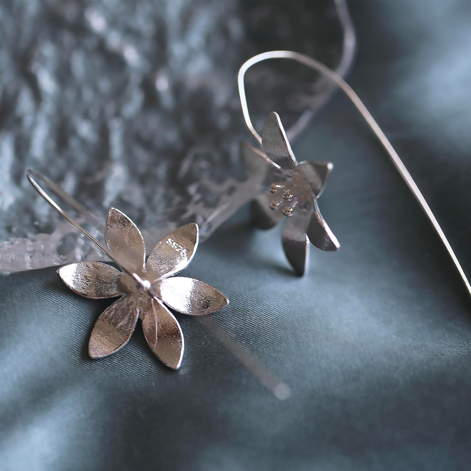 S925 Sterling Silver Flower Earrings Handmade Elegant Lily Flower Drop Dangle Threader Earrings Jewelry for Women - Image 3