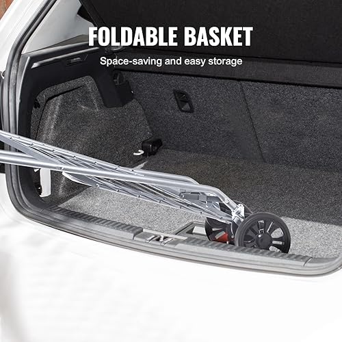 Miniatura 5 de VEVOR Carrito de compras plegable, capacidad de carga máxima de 66 libras, carrito utilitario de comestibles con ruedas giratorias giratorias, cesta