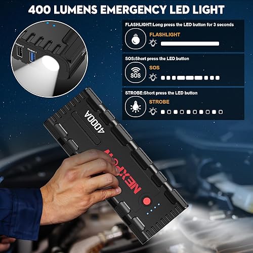 Miniatura 4 de NEXPOW Arrancador de coche G17 S40 PD60W de carga rápida, paquete de batería de arranque de pico de 4000 A (motor diesel de hasta 10.0 litros), caja