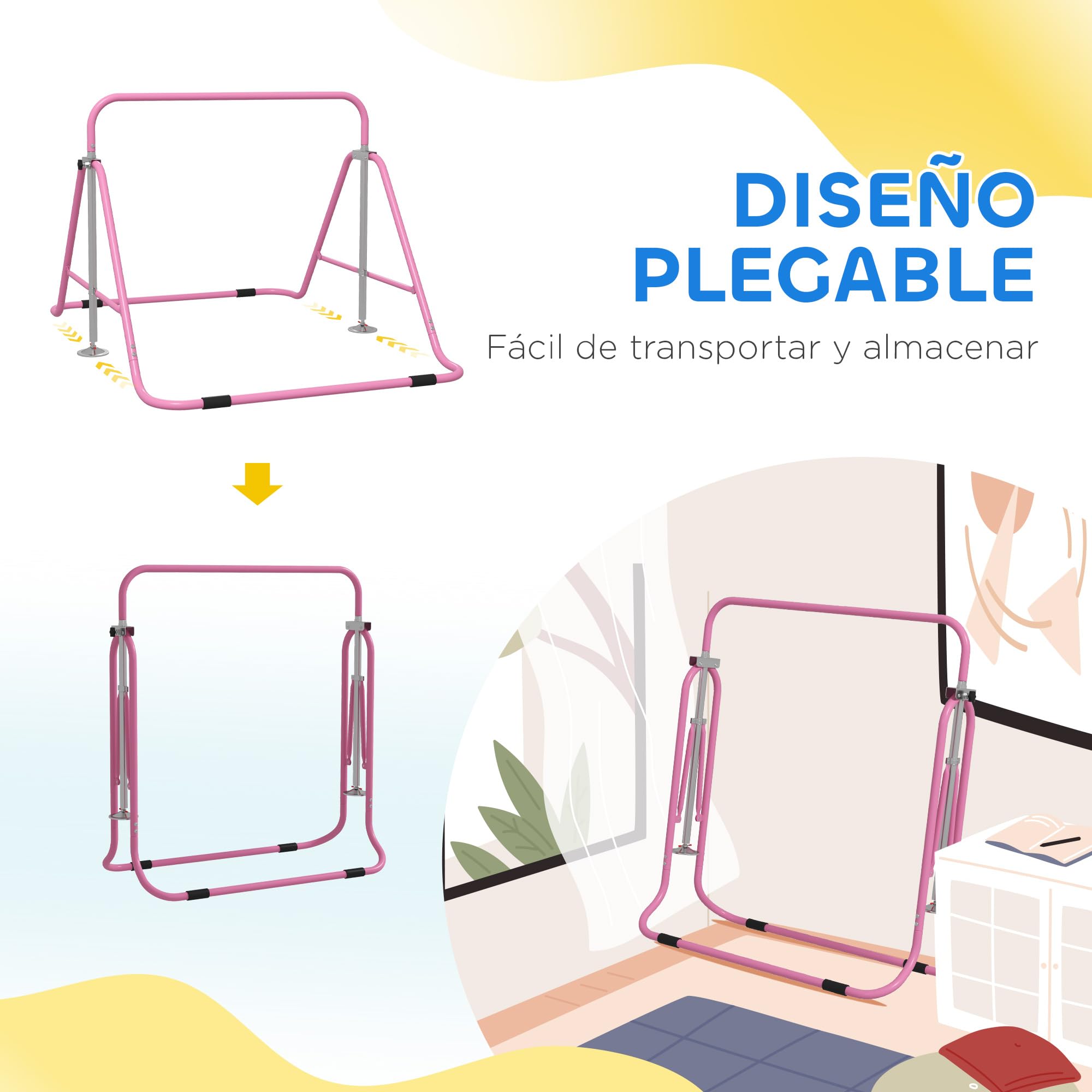 HOMCOM Barra de Gimnasia Artística Plegable, Altura Ajustable para Entrenamiento en Casa