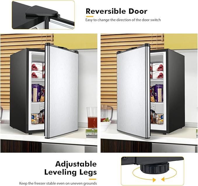 COSTWAY EP23796 Mini Size with Stainless Steel 3.0 CU FT Capacity-Adjustable Compact Single Door Upright Freezer, Gray+Black on Fridge.com