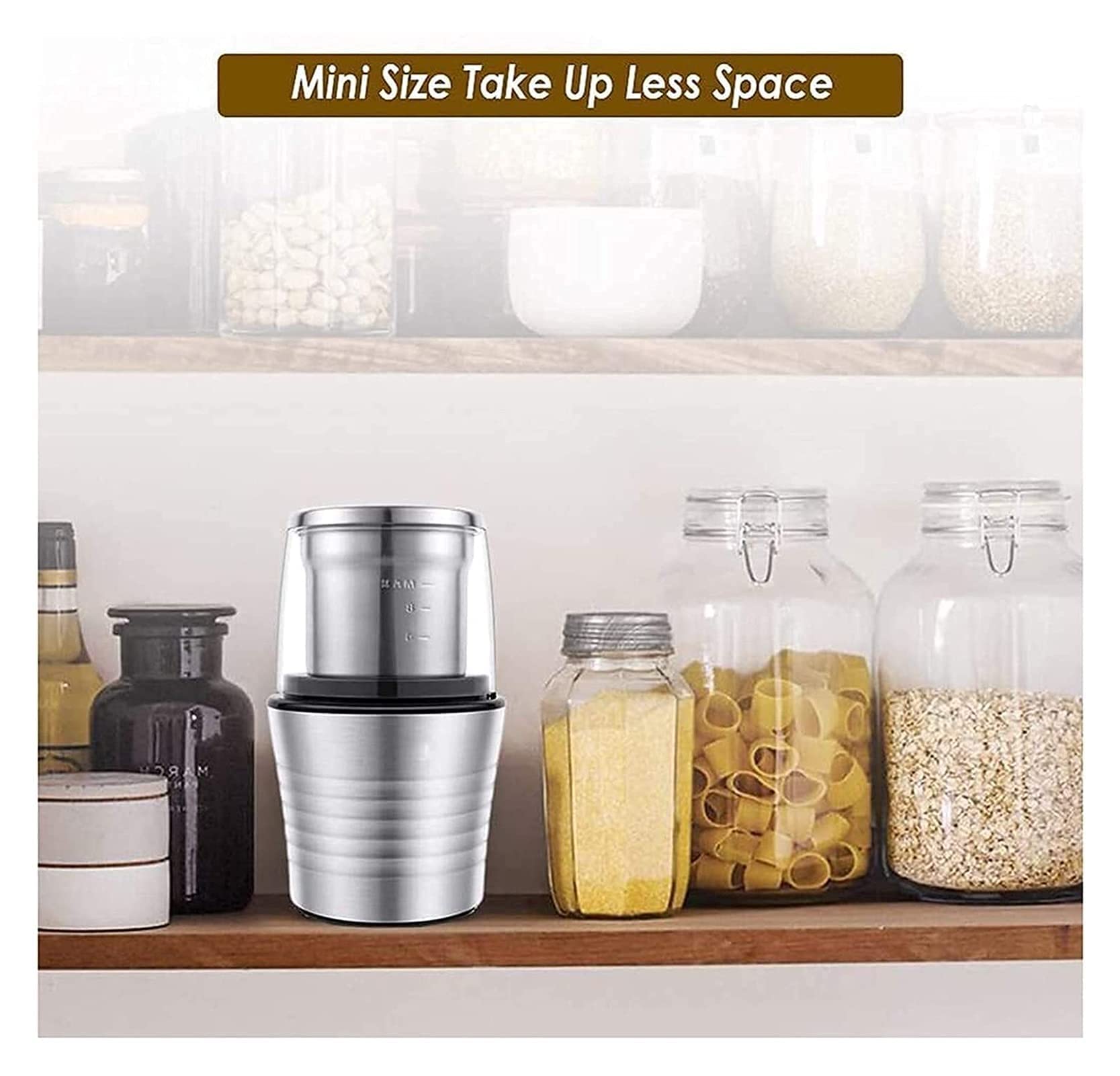 Moulin à épices, moulin à café électrique, mélangeur humide et sec, 2 en 1 double tasses humides et sèches 300w Moulin à épices et grains de café électrique Corps et lames en acier inoxydable pour