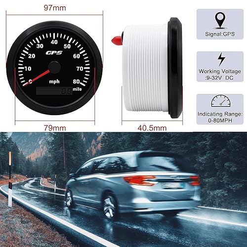 Miniatura 5 de Geloo Velocímetro de 85 mm para embarcaciones, velocímetro digital GPS 0-80 MPH, impermeable, 9-32 V, tacómetro, voltímetro, indicadores LCD con 7