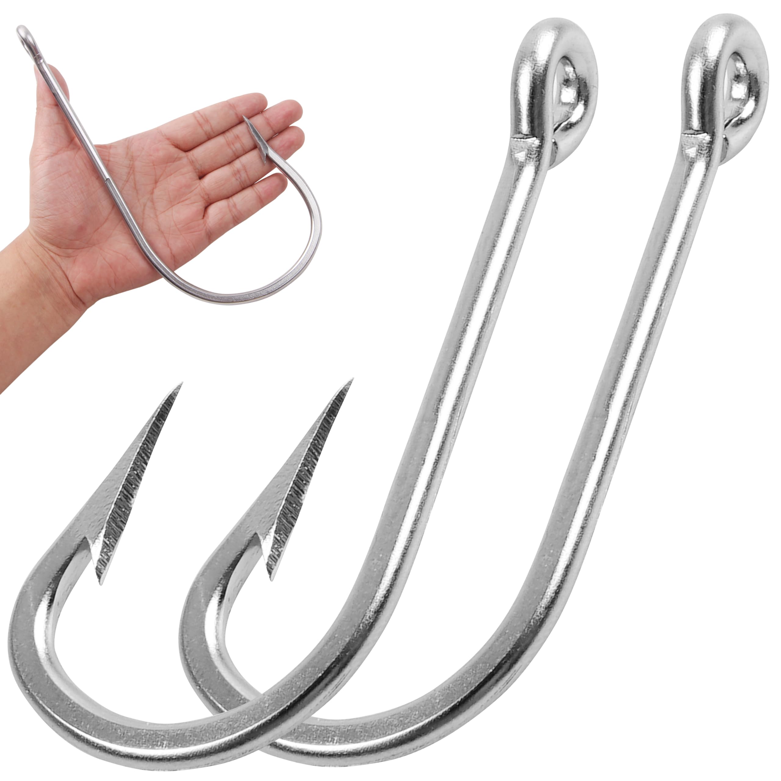 Large Giant Shark Hooks Saltwater Alligator Hooks Big Game Stainless Steel J Hooks Large Sea Fishing Hooks Extra Strong Fish Hooks for Shark Swordfish