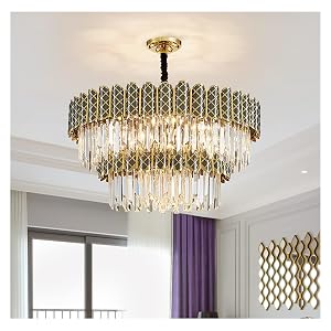EiYei LED Modern Chandelier Lamp Modern Crystal Stainless Steel Gold Chandelier Lighting Compatible with Dining Room Bedroom Round