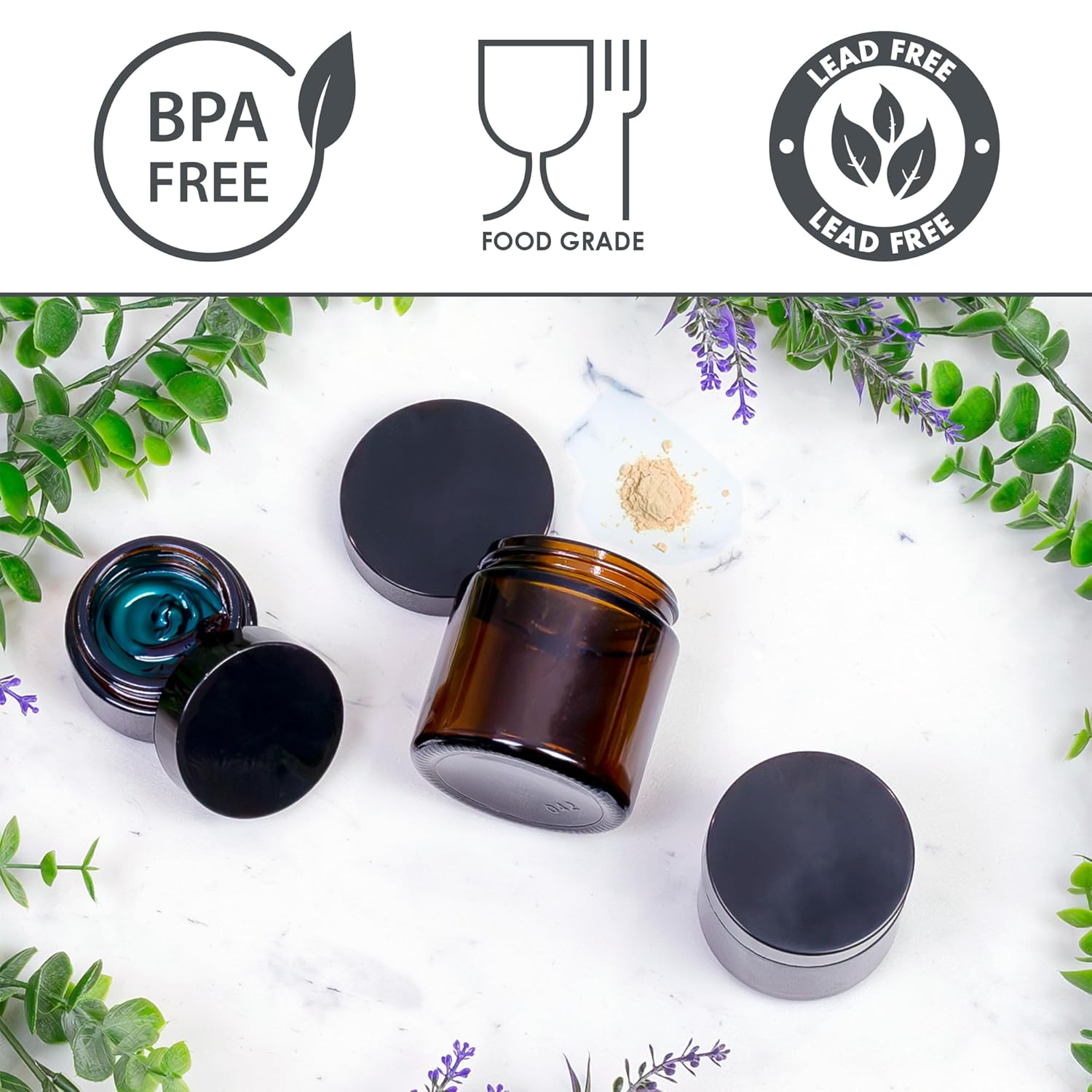 Cornucopia Brands 1, 2 & 4-Ounce Amber Glass Straight Sided Jars (Combo Pack, 4 Each / 12 Total); Great Containers for Cosmetics, Lotions, Body Scrubs & Balms