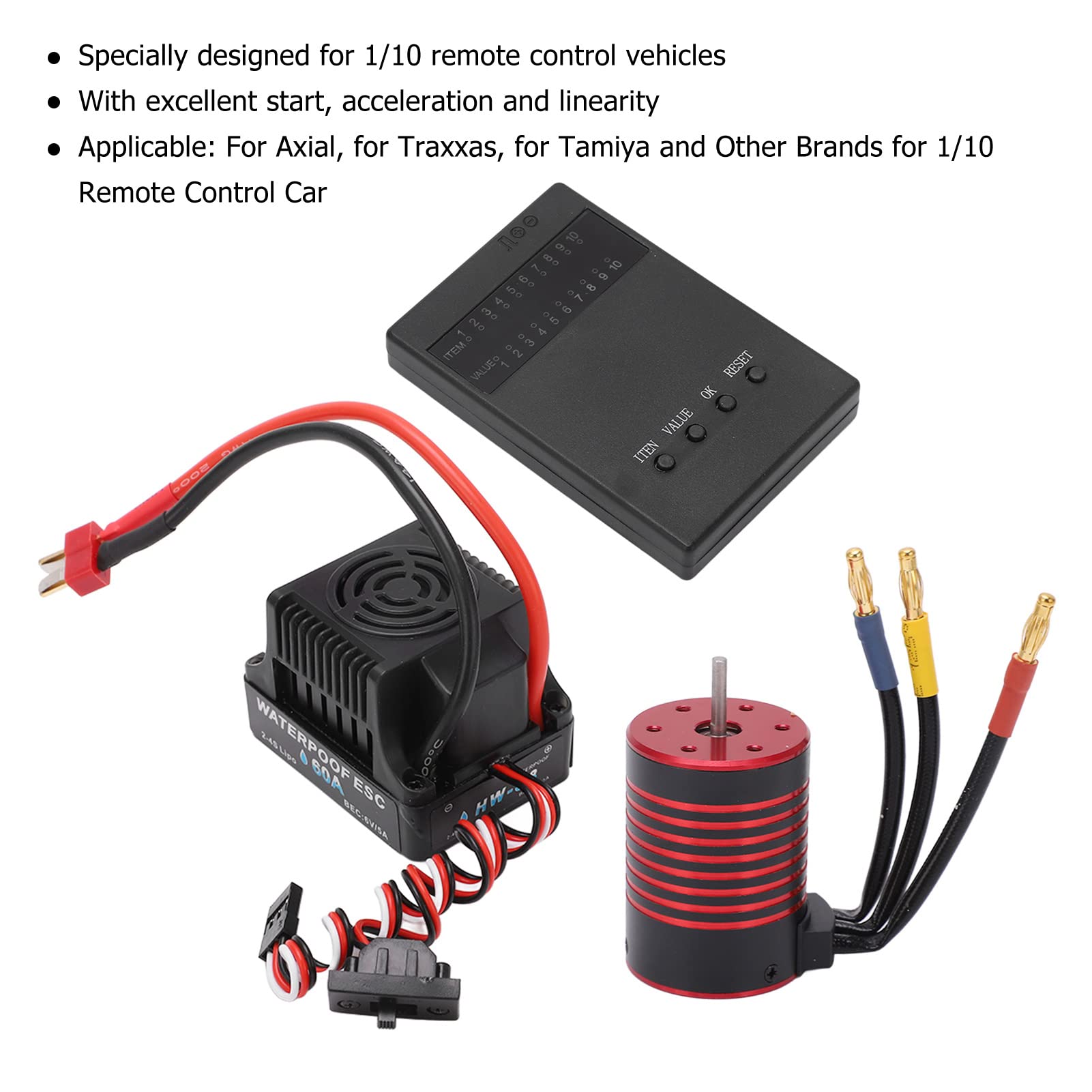 Kit ESC Motore Brushless 3650 Ad Alta Torsione con Scheda di Programmazione 60A Impermeabile per Appassionati di Auto RC (2300KV)