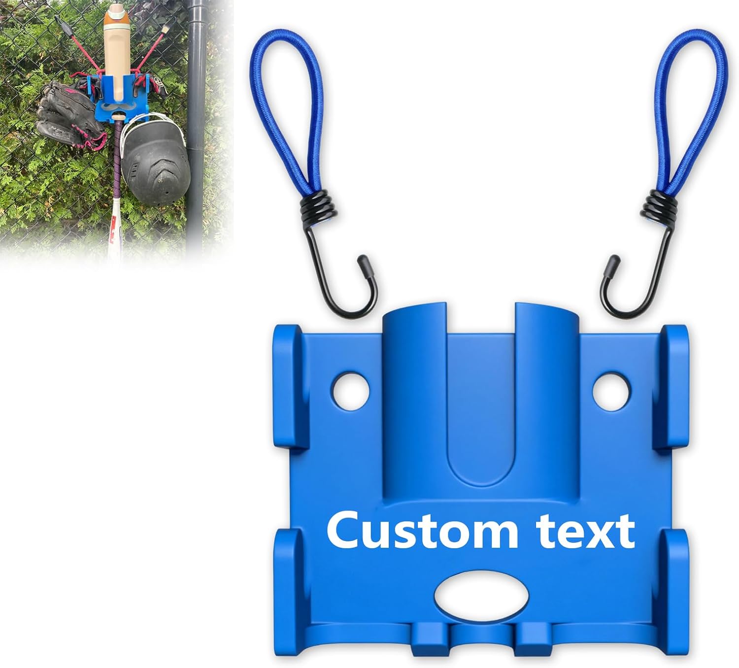 Personalized Baseball Softball Fence Caddy with Name | Hanging Bat Helmet Glove Holder with Drink Storage | Easy Hang Stretch Hook Fence Organizer