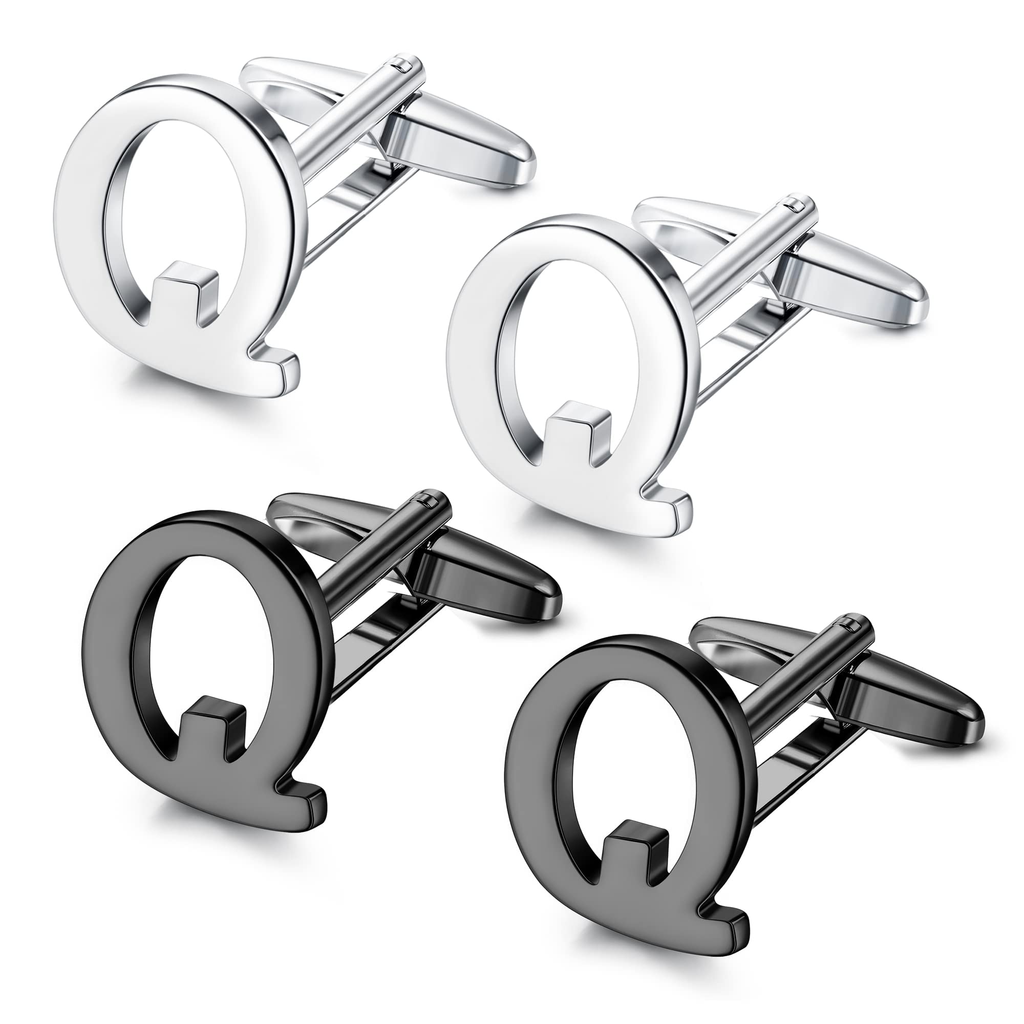Kakonia2 Pairs Cufflinks for Men Personalized Cufflinks Stainless Steel Letter Cuff Links Elegant Tuxedo Shirt Cuff Links Alphabet A-Z Mens Cufflinks Business Wedding Anniversary