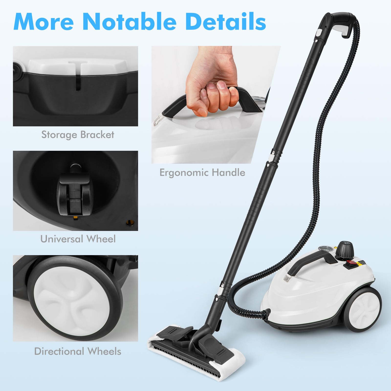 FANTASK Steam Cleaner - Limpiador de vapor (2000 W, incluye 13 accesorios y cable de alimentación de 5 m, presión de vapor: máx. 5 bar, temperatura de hasta 160 ℃, potencia: 108 m², depósito de 1,8 L