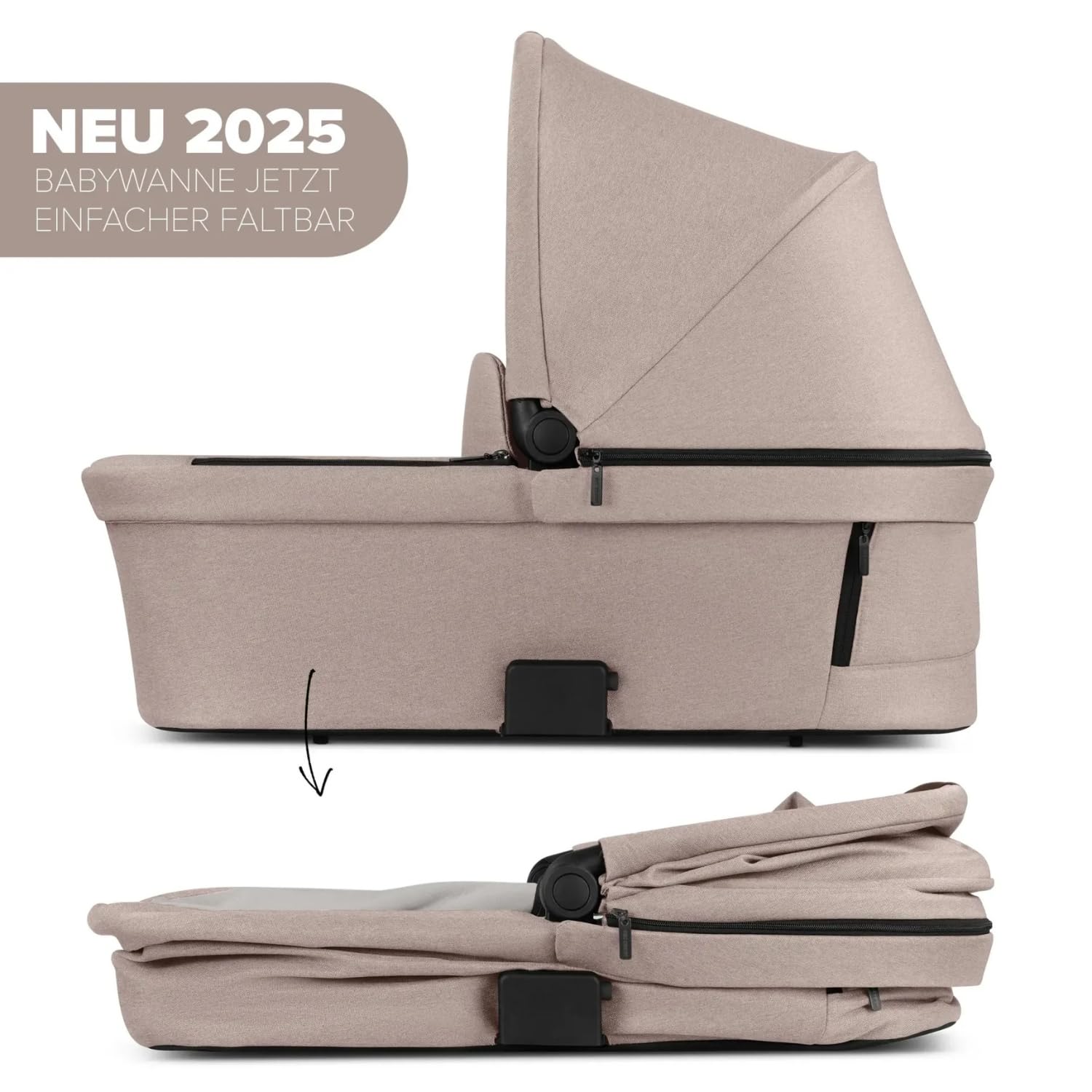 ABC Design Tragewanne für Samba, Salsa Run & Zoom – Babywanne ab Geburt mit CozyCloud® Matratze, faltbar, großes Verdeck & Belüftungsfenster – Kinderwagenaufsatz - Camel