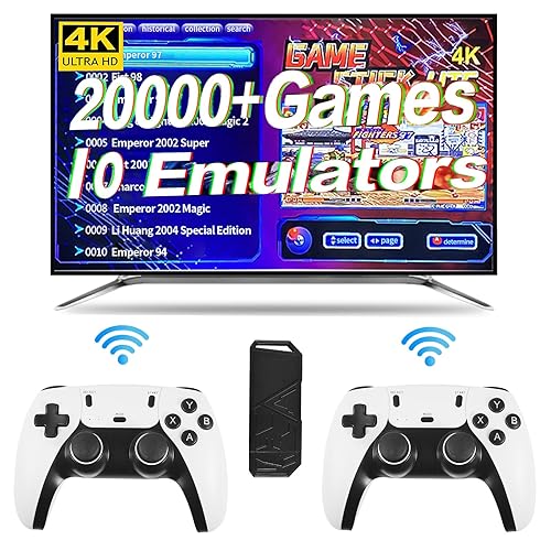 AceFox Wireless Retro Game Console, HD Classic Games Console Built in 10 Emulators with 15000+ Games and Dual 2.4G Wireless Controllers, 4K HDMI