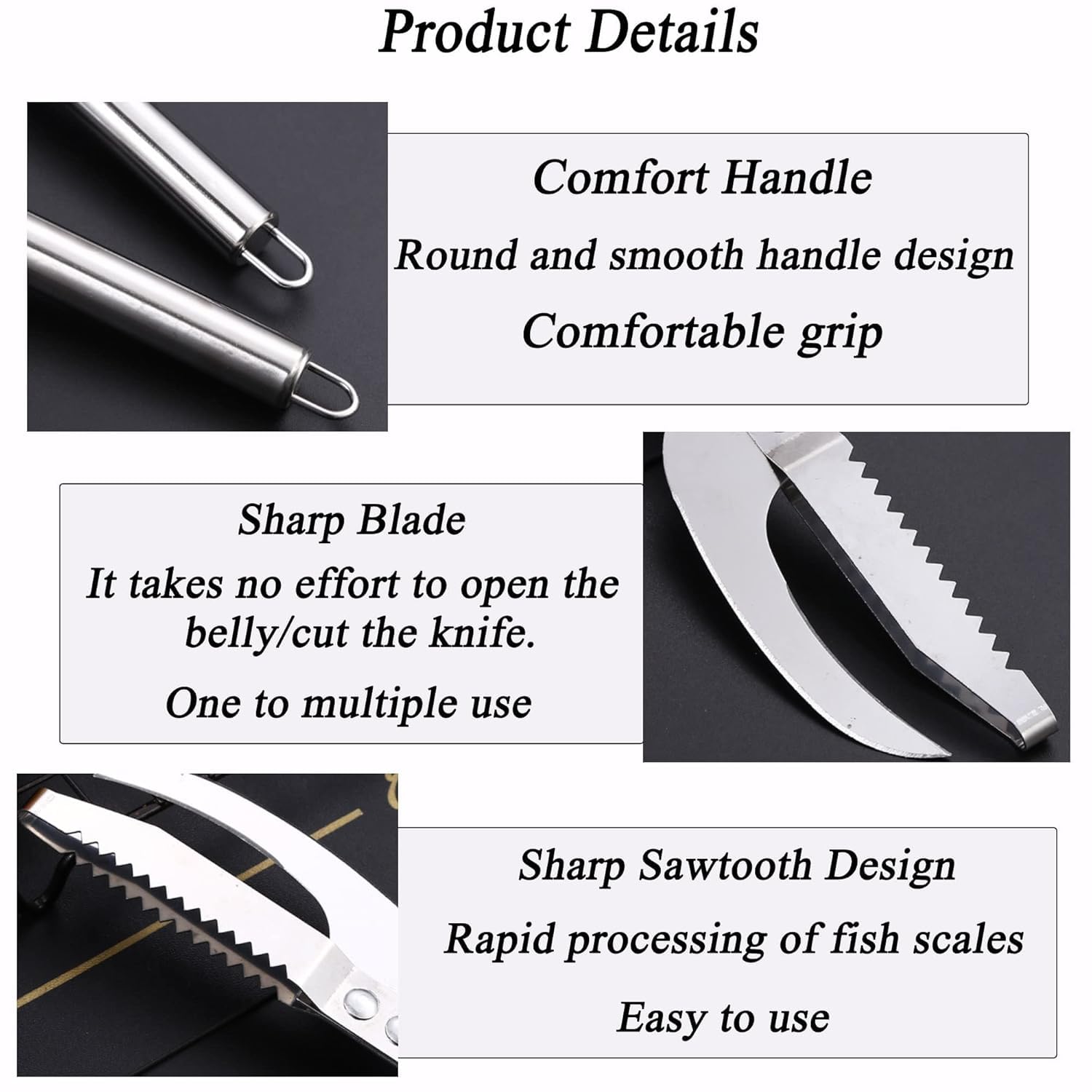 HUBTURE Stainless Steel Fish Maw Knife,3 in 1 Fish Maw Knife, Multifunction Fish Scalee Remover Household Kitchen Fish Scale Tool 3