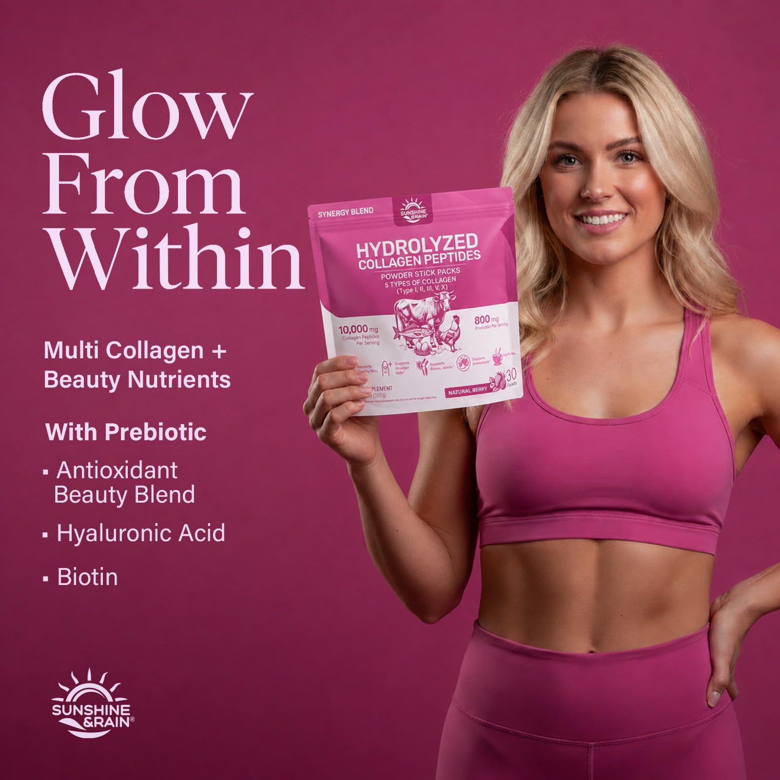 Multi Collagen Peptides Powder Women, 10g Hydrolyzed Collagen, Berry Flavor — Amazon image 5