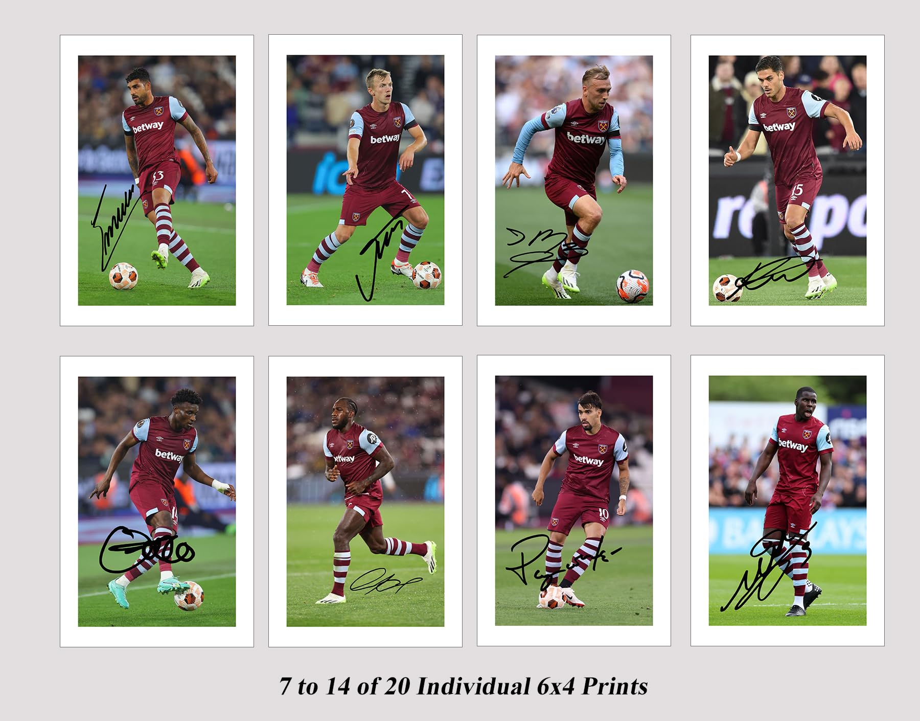 Set of 20 West Ham 2023/24 Players Signed 6X4 Inch Photo Prints With Pre Printed Signatures Autograph Kids/Men/Women Gift - Image 3