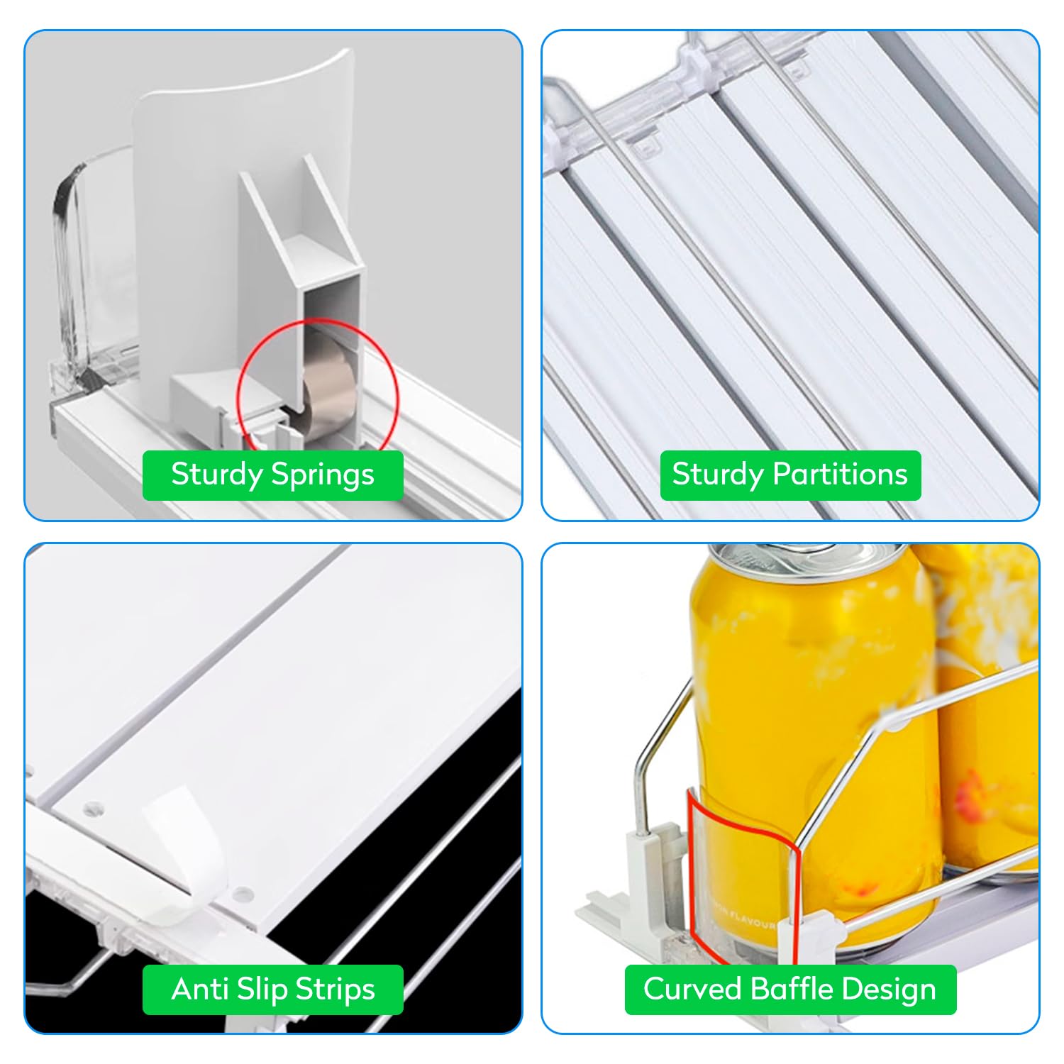 El Deslizador Automático para Empujar Bebidas Tiene Capacidad para Hasta 30 Latas, Ancho Ajustable, Autoempuje, Organizador de Latas de 12 Oz, 16 Oz, 16,9 Oz y 20 Oz para Refrigerador (Blanco 38cm)
