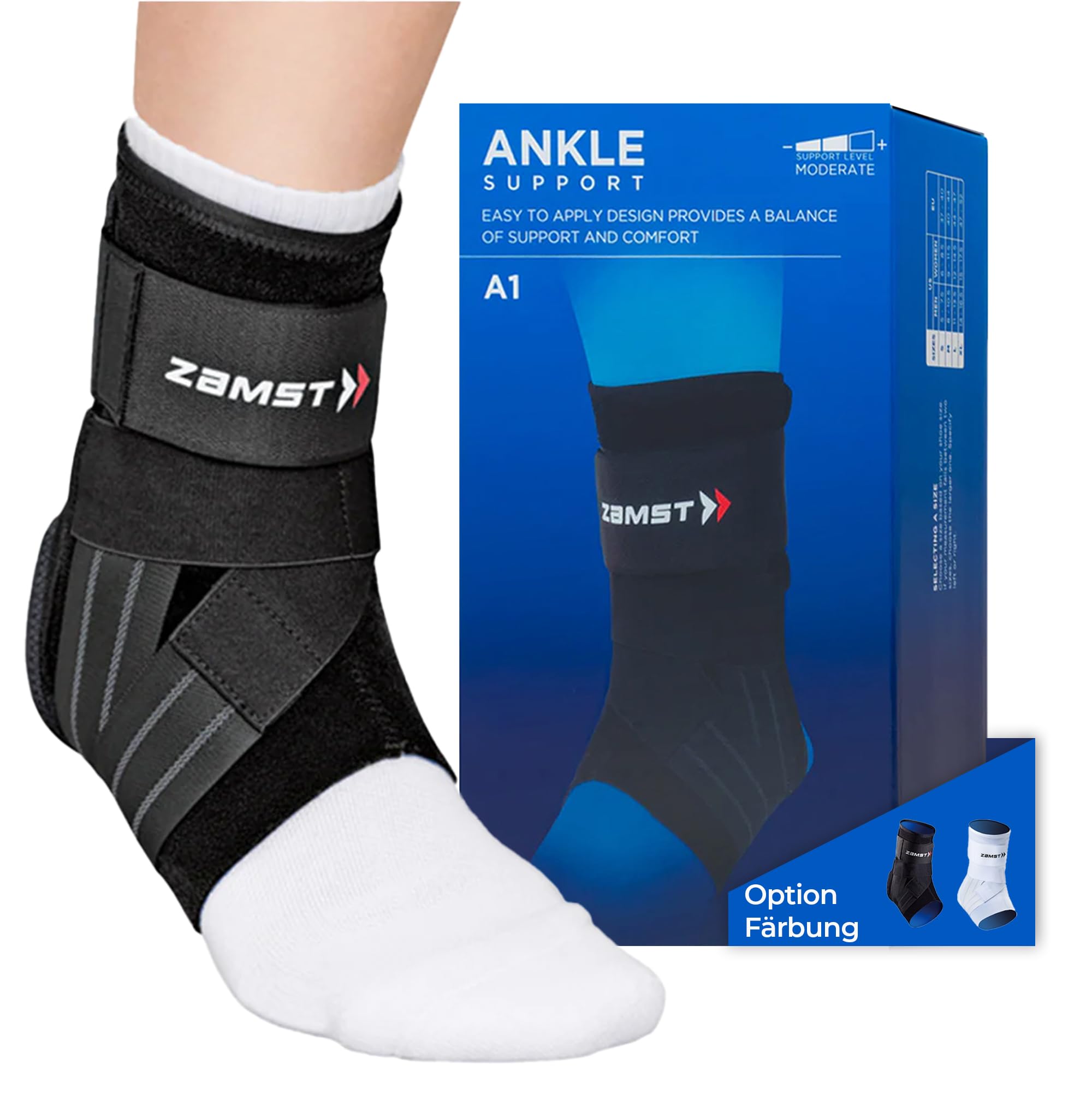 Zamst A1 Sprunggelenkbandage - Verstellbar gegen Umknicken bei Schweren Verstauchungen und Chronischer Instabilität - Bandage Fußgelenk, Ideal zum Sport - Anatomische Passform. (M, Left)