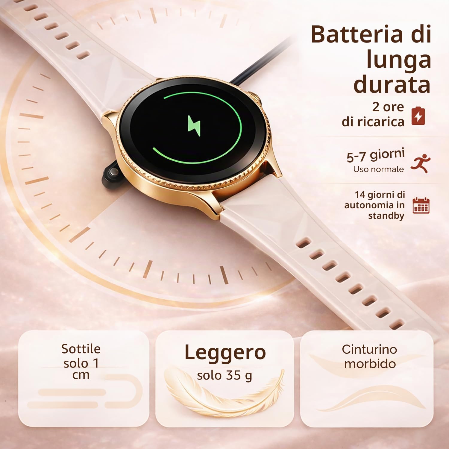 Smartwatch Donna, Orologio Intelligente Rotondo 1,27" HD con Chiamate Bluetooth, 2 Cinturini, Cardiofrequenzimetro SpO2 Sonno Contapassi, Orologio Fitness IP68 Impermeabile per Android/iOS, Oro rosa