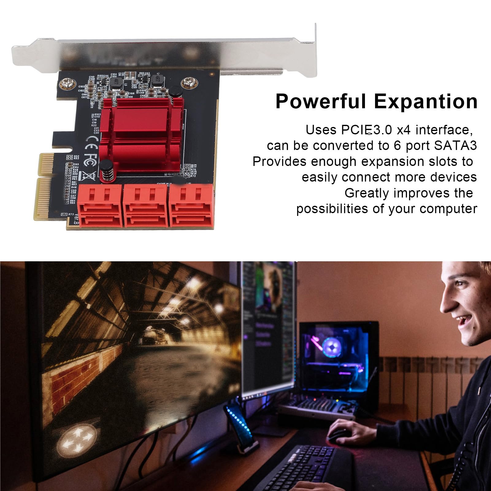 Scheda PCIe 3.0 X4 a 3 Scheda di Espansione Portatile PCIe a Ad Alta velocità ASM1166 a 6 Porte per PC (#1)