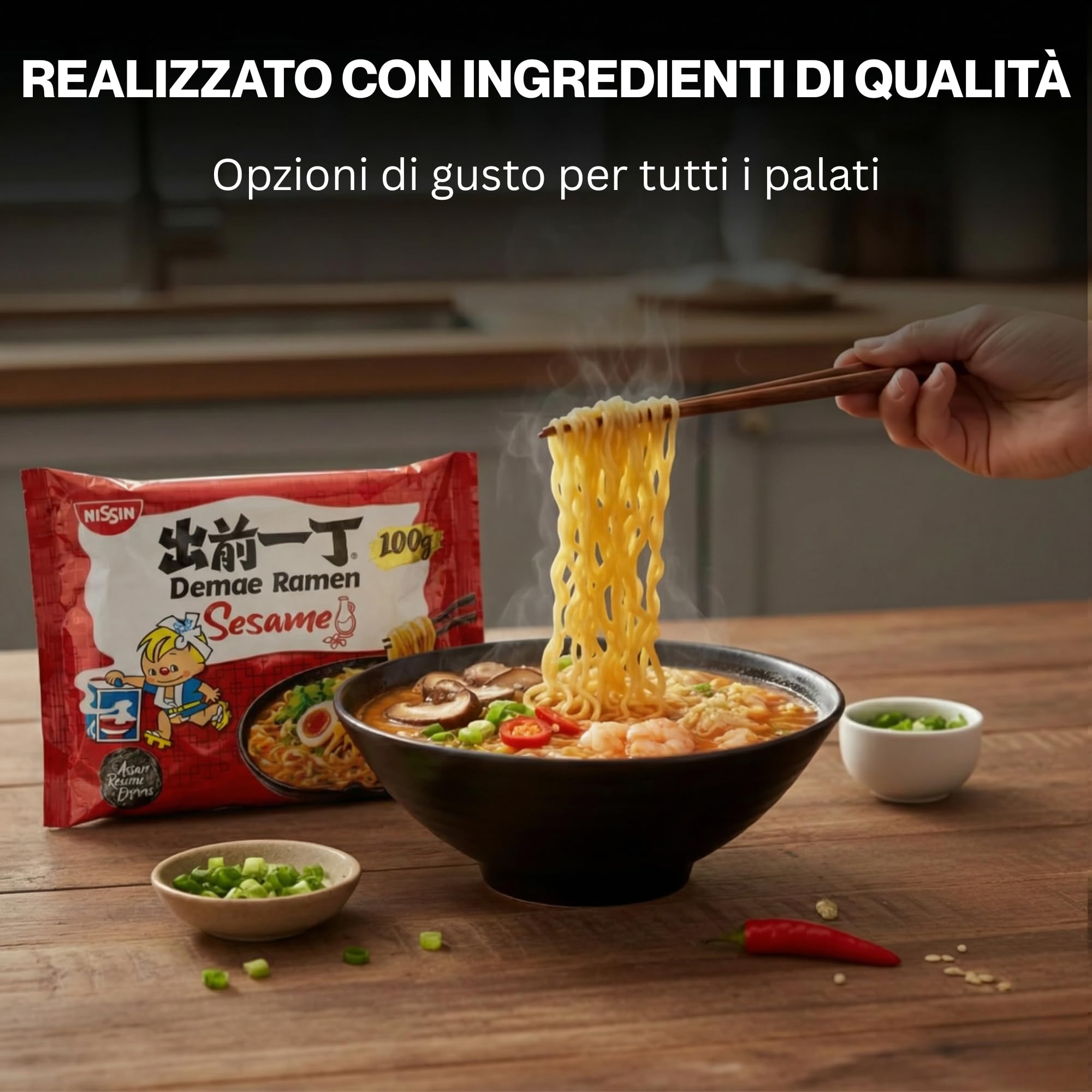 HU TASTE - Kit Ramen Giapponese: x10 Pacchi (Pollo, Miso, Frutti di mare, Sesamo, Salsa di soia)