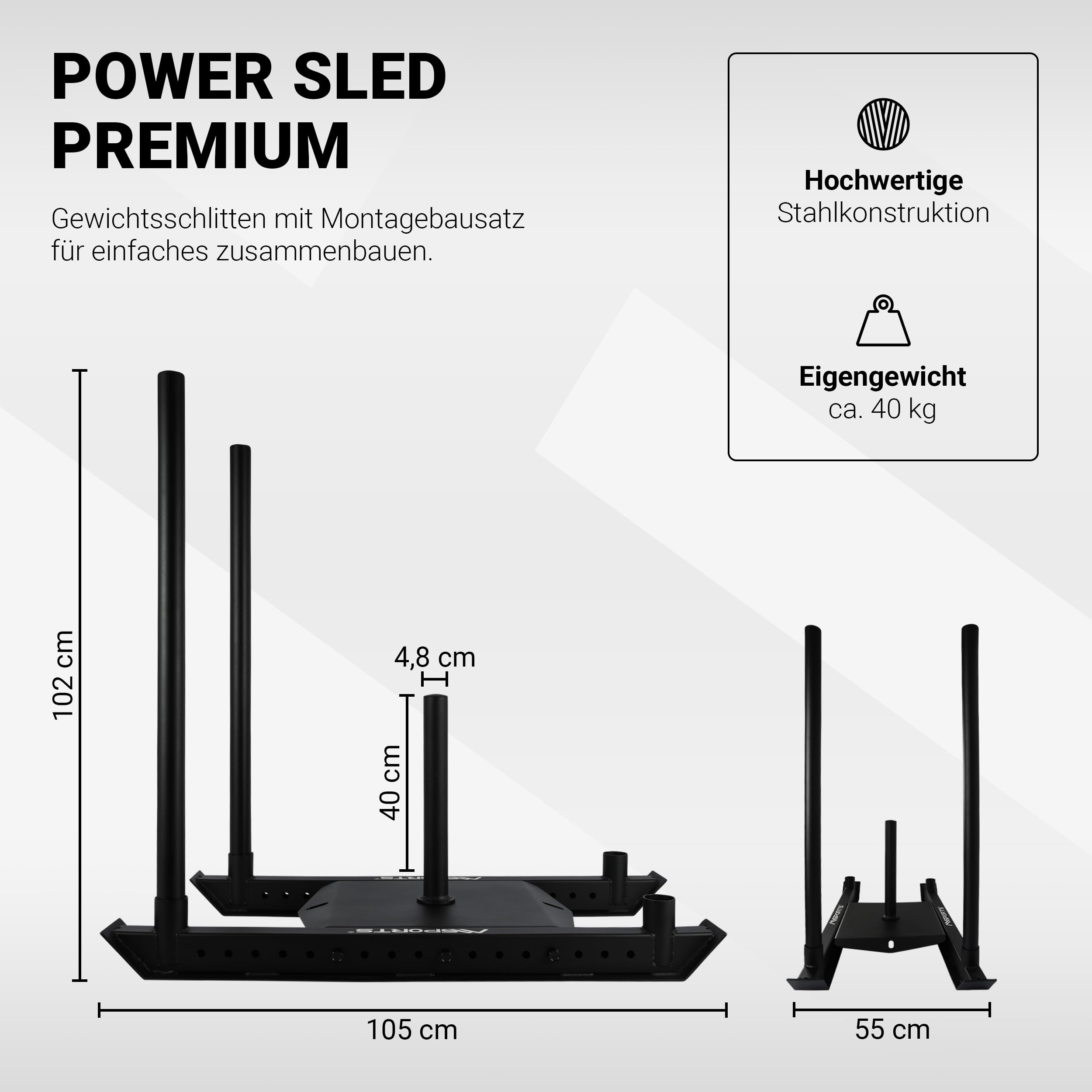MSPORTS Gewichtsschlitten Premium - Power Sled, Powerschlitten, Sprint- und Zugschlitten, Schnellkrafttraining, Druck- und Zugübungen Schwarz