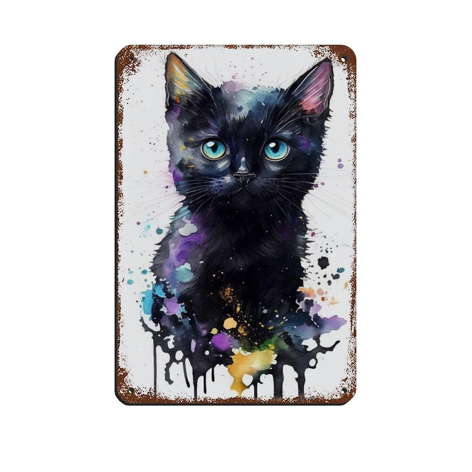 Watercolour Kitten Portrait Poster（1） Tin Sign Vintage Metal Pub Club Cafe Bar Home Wall Art Decoration Poster Retro 8x12inch(20x30cm)