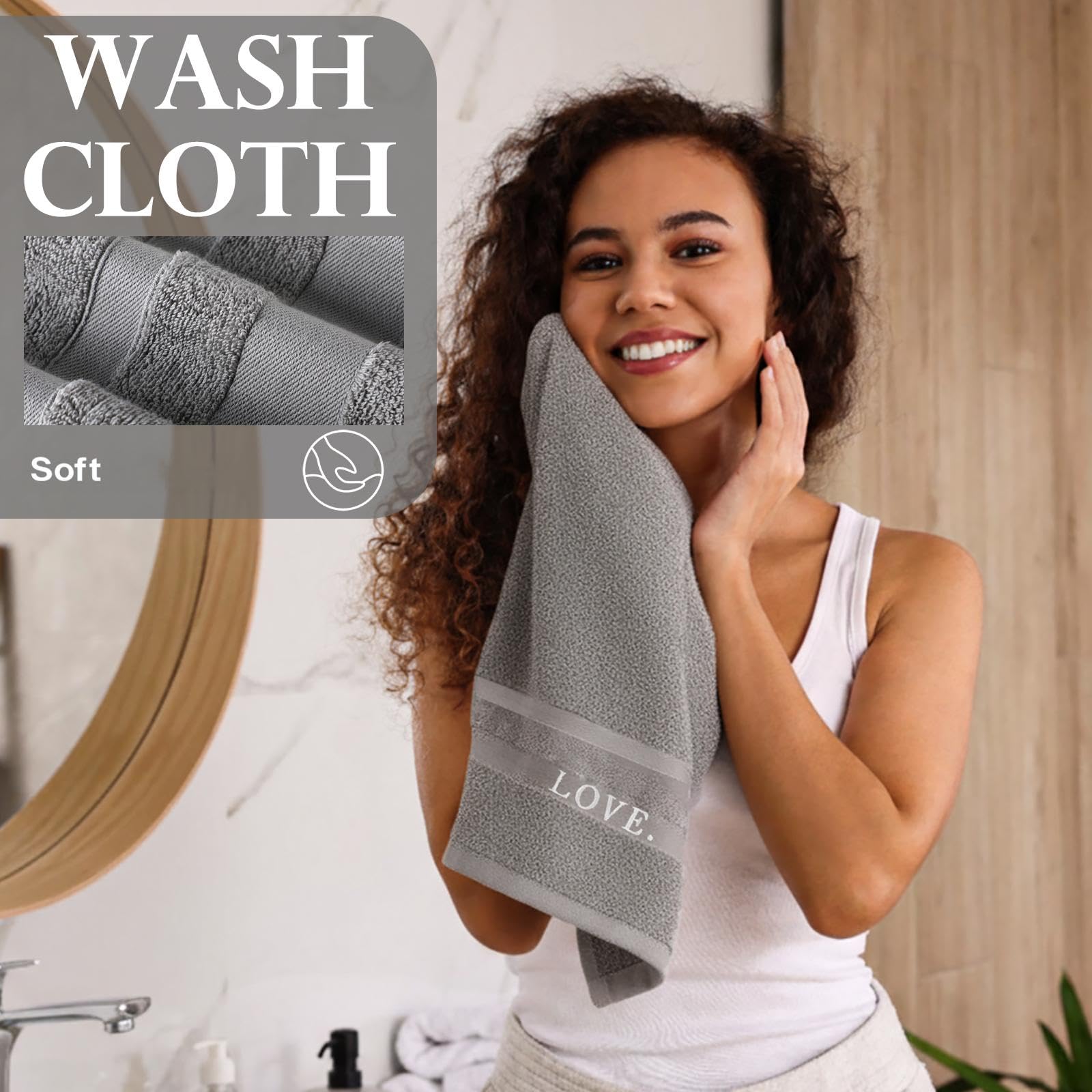 Hahafelt Set di 3 asciugamani da bagno, 1 asciugamano da bagno e 1 panno per le mani e il lavaggio, 100% cotone, ricamati di grandi dimensioni, 500 g/m², altamente assorbenti, per casa, bagno